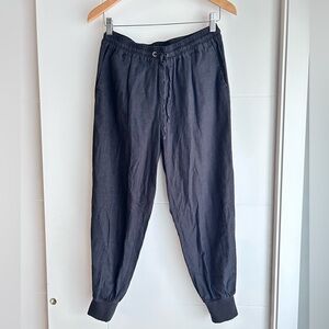 Black linen Joggers with Elastic Waistband and Tapered Legs